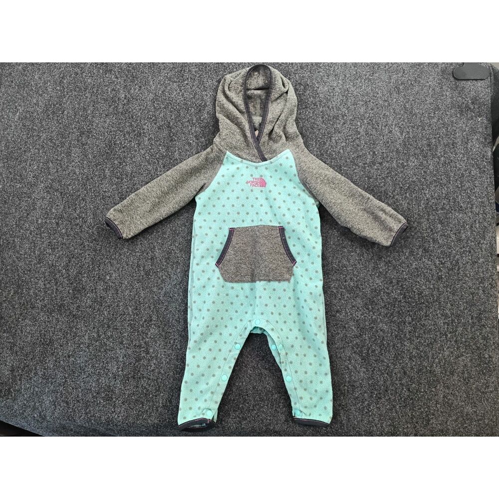 The North Face Baby Hooded Fleece One-Piece Romper Mint Polka Dot Gray 3-6M